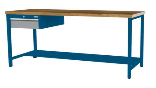 Bedrunka + Hirth Werkbank met blad van massief beuken en frame in vele kleuren, 1 lade, 1/2 legbord