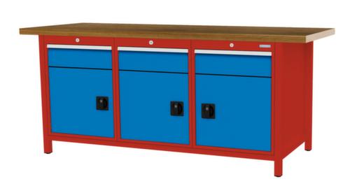 Bedrunka + Hirth Werkbank met blad van massief beuken en frame in vele kleuren, 3 laden, 3 kasten
