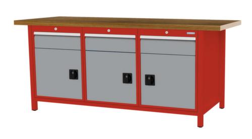 Bedrunka + Hirth Werkbank met blad van massief beuken en frame in vele kleuren, 3 laden, 3 kasten