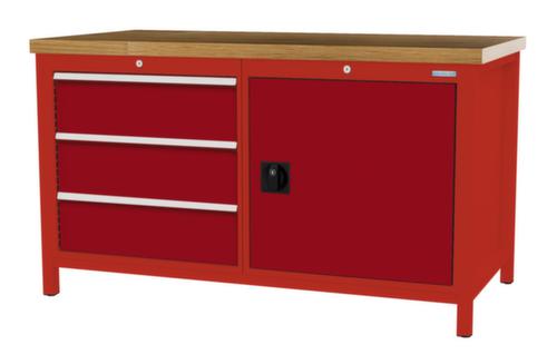Bedrunka + Hirth Werkbank met blad van massief beuken en frame in vele kleuren, 3 laden, 1 kast