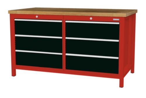Bedrunka + Hirth Werkbank met blad van massief beuken en frame in vele kleuren, 6 lades