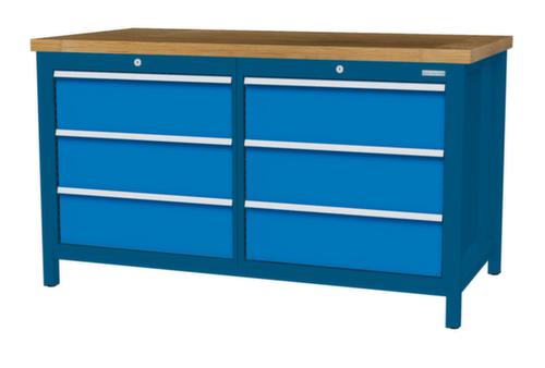 Bedrunka + Hirth Werkbank met blad van massief beuken en frame in vele kleuren, 6 lades