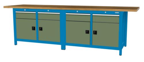 Bedrunka + Hirth Werkbank met blad van massief beuken en frame in vele kleuren, 4 laden, 4 kasten