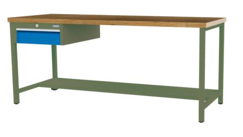 Bedrunka + Hirth Werkbank met blad van massief beuken en frame in vele kleuren, 1 lade, 1/2 legbord