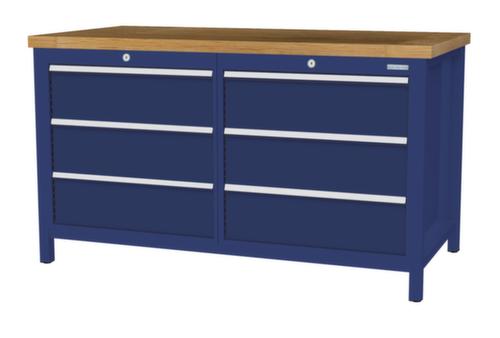 Bedrunka + Hirth Werkbank met blad van massief beuken en frame in vele kleuren, 6 lades