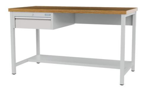 Bedrunka + Hirth Werkbank met blad van massief beuken en frame in vele kleuren, 1 lade, 1/2 legbord