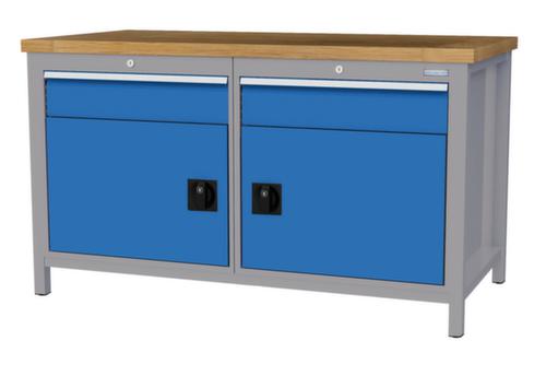 Bedrunka + Hirth Werkbank met blad van massief beuken en frame in vele kleuren, 2 laden, 2 kasten