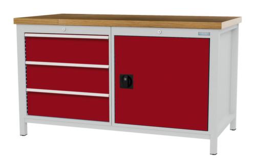 Bedrunka + Hirth Werkbank met blad van massief beuken en frame in vele kleuren, 3 laden, 1 kast