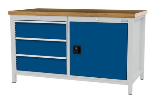 Bedrunka + Hirth Werkbank met blad van massief beuken en frame in vele kleuren, 3 laden, 1 kast