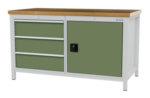 Bedrunka + Hirth Werkbank met blad van massief beuken en frame in vele kleuren, 3 laden, 1 kast