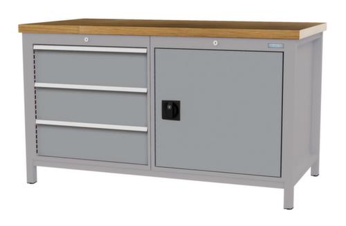 Bedrunka + Hirth Werkbank met blad van massief beuken en frame in vele kleuren, 3 laden, 1 kast