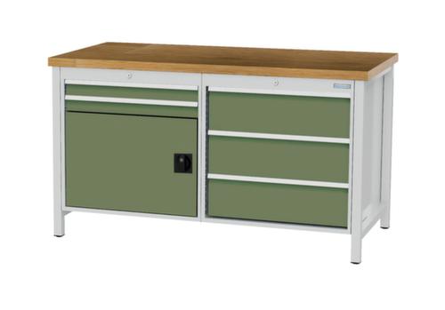 Bedrunka + Hirth Werkbank met blad van massief beuken en frame in vele kleuren, 5 laden, 1 kast