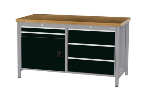 Bedrunka + Hirth Werkbank met blad van massief beuken en frame in vele kleuren, 5 laden, 1 kast