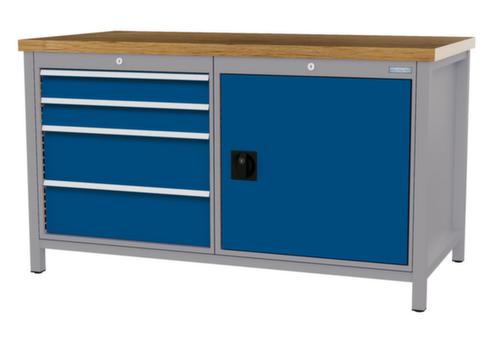 Bedrunka + Hirth Werkbank met blad van massief beuken en frame in vele kleuren, 4 laden, 1 kast