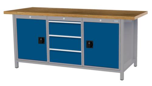 Bedrunka + Hirth Werkbank met blad van massief beuken en frame in vele kleuren, 3 laden, 2 kasten