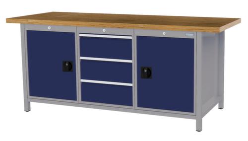 Bedrunka + Hirth Werkbank met blad van massief beuken en frame in vele kleuren, 3 laden, 2 kasten