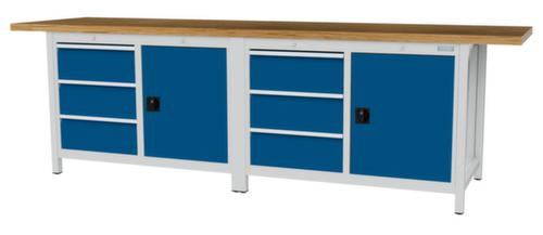 Bedrunka + Hirth Werkbank met blad van massief beuken en frame in vele kleuren, 6 laden, 2 kasten