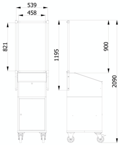 fetra Hygiënescherm voor transportwagen, hoogte x breedte 1410 x 571 mm