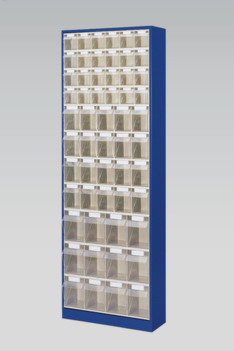 Magazijnkast met assortimentsbakken, 56 bakken, transparant