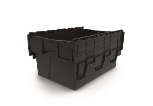 Herbruikbare euronorm-bak gerecycled + verzegelbaar, inhoud 52 l, Tweedelig scharnierdeksel