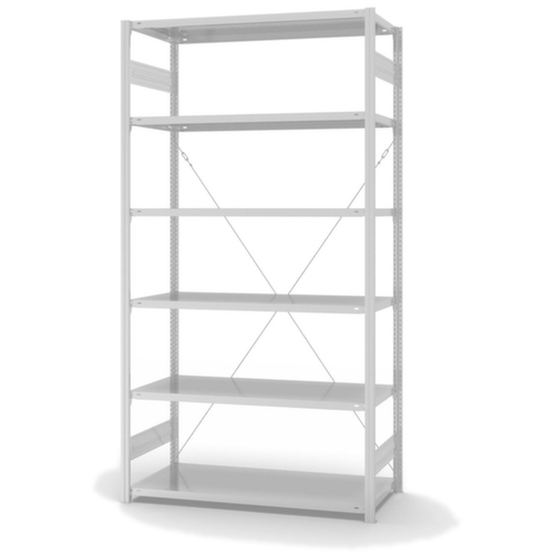 hofe Systeeminhaakstelling in standaard uitvoering, hoogte x breedte x diepte 2500 x 1360 x 635 mm, 6 legborden