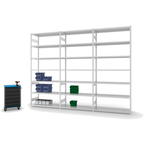 hofe Traversestelling in standaard uitvoering, hoogte x breedte x diepte 3000 x 1360 x 535 mm, 7 legborden