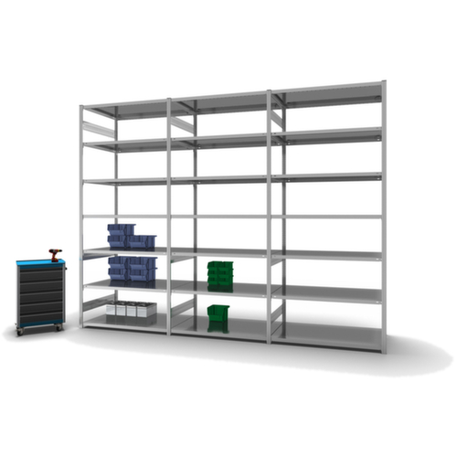 hofe Traversestelling in standaard uitvoering, hoogte x breedte x diepte 3000 x 1360 x 835 mm, 7 legborden