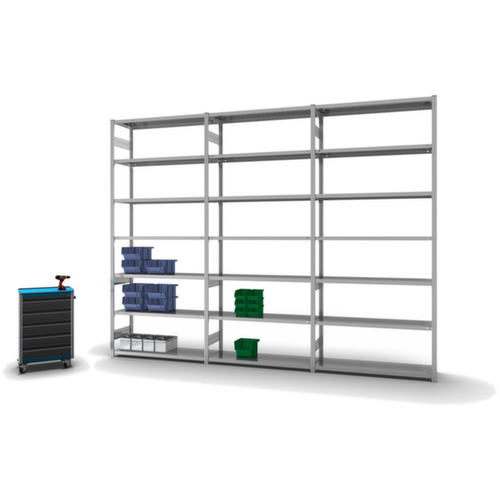 hofe Traversestelling in middelzware uitvoering, hoogte x breedte x diepte 3000 x 1360 x 435 mm, 7 legborden