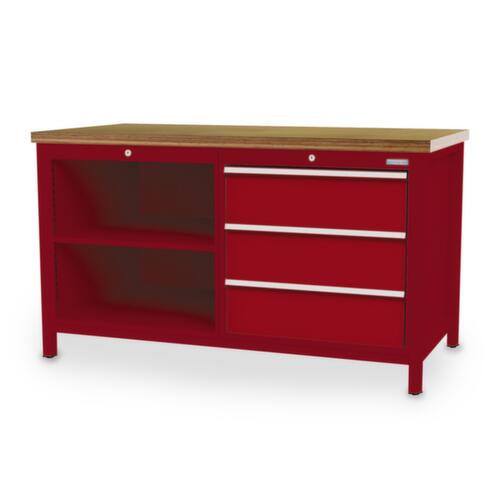 Bedrunka + Hirth Werkbank, 3 laden, 2 legborden