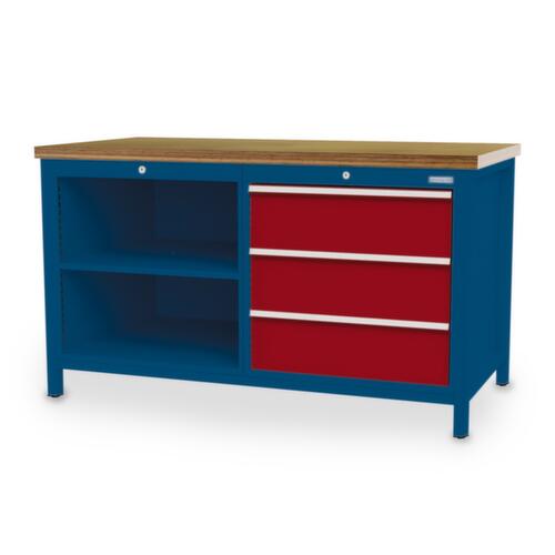 Bedrunka + Hirth Werkbank, 3 laden, 2 legborden