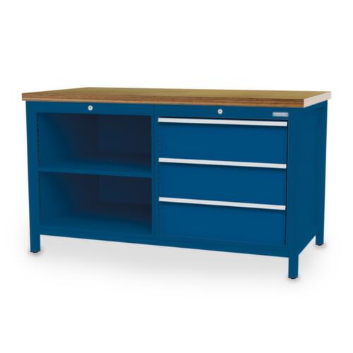 Bedrunka + Hirth Werkbank, 3 laden, 2 legborden