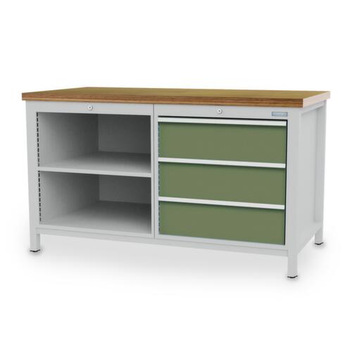 Bedrunka + Hirth Werkbank, 3 laden, 2 legborden