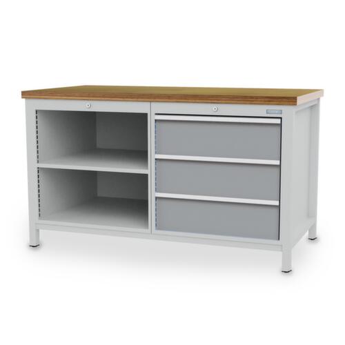 Bedrunka + Hirth Werkbank, 3 laden, 2 legborden