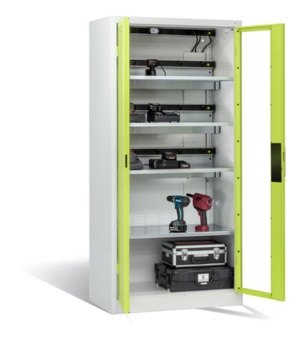 C+P Laadkast voor batterijen ERGO, RAL7035 lichtgrijs/RDS 110 80 60 viridinegroen