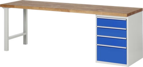 RAU werkbank Serie 7000 met containeronderstel, 4 laden, RAL7035 lichtgrijs/RAL5010 gentiaanblauw