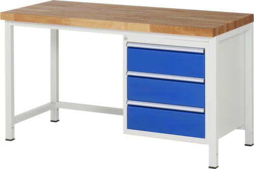 RAU In hoogte verstelbare werkbank Serie 8000, 3 laden, RAL7035 lichtgrijs/RAL5010 gentiaanblauw