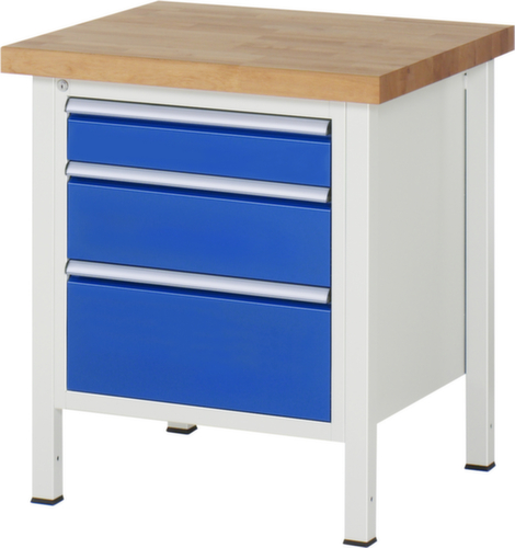 RAU In hoogte verstelbare werkbank Serie 8000, 3 laden, RAL7035 lichtgrijs/RAL5010 gentiaanblauw