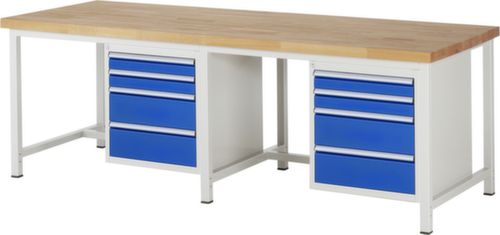 RAU In hoogte verstelbare werkbank Serie 8000, 8 laden, RAL7035 lichtgrijs/RAL5010 gentiaanblauw