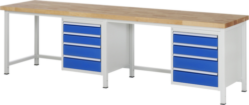 RAU In hoogte verstelbare werkbank Serie 8000, 8 laden, RAL7035 lichtgrijs/RAL5010 gentiaanblauw