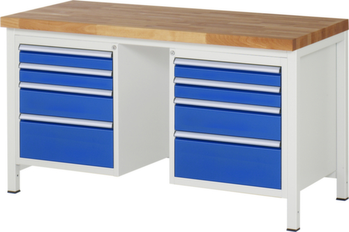 RAU In hoogte verstelbare werkbank Serie 8000, 8 laden, RAL7035 lichtgrijs/RAL5010 gentiaanblauw