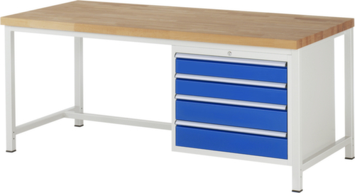 RAU In hoogte verstelbare werkbank Serie 8000, 4 laden, RAL7035 lichtgrijs/RAL5010 gentiaanblauw