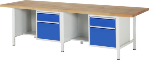 RAU In hoogte verstelbare werkbank Serie 8000, 4 laden, RAL7035 lichtgrijs/RAL5010 gentiaanblauw