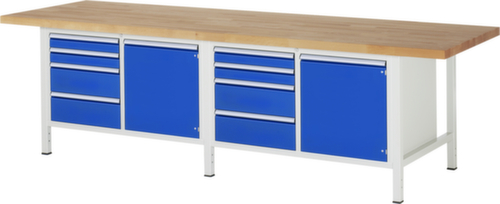 RAU In hoogte verstelbare werkbank Serie 8000, 8 laden, 2 kasten, RAL7035 lichtgrijs/RAL5010 gentiaanblauw
