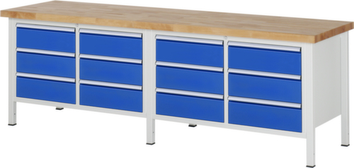 RAU In hoogte verstelbare werkbank Serie 8000, 12 laden, RAL7035 lichtgrijs/RAL5010 gentiaanblauw