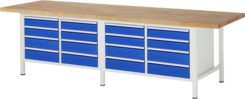 RAU In hoogte verstelbare werkbank Serie 8000, 16 laden, RAL7035 lichtgrijs/RAL5010 gentiaanblauw