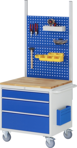 RAU Verrijdbare werkbank Serie 7000, 4 laden, 1 documenthoes, 1 duwbeugel, RAL7035 lichtgrijs/RAL5010 gentiaanblauw
