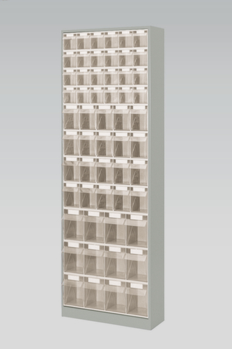 Magazijnkast met assortimentsbakken, 56 bakken, transparant