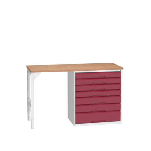 bott Werkbank verso, 7 laden, RAL7035 lichtgrijs/RAL3004 purperrood