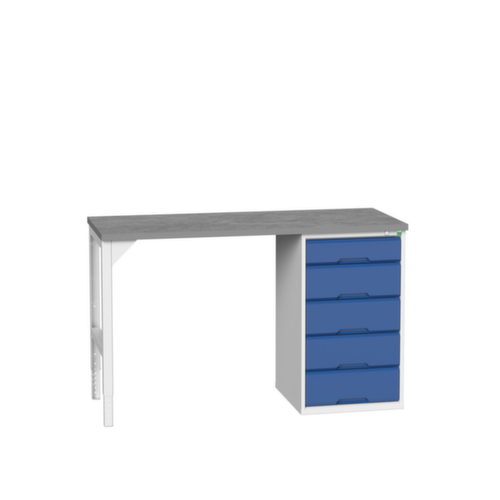 bott Werkbank verso, 5 laden, RAL7035 lichtgrijs/RAL5010 gentiaanblauw