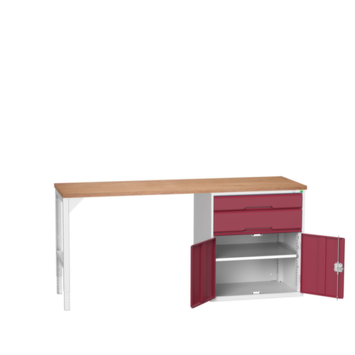 bott Werkbank verso, 2 laden, 1 kast, RAL7035 lichtgrijs/RAL3004 purperrood
